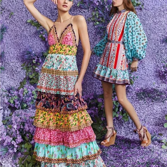 Alice + Olivia Raya Paloma Floral Puff Sleeve Dress - Picture 11 of 14